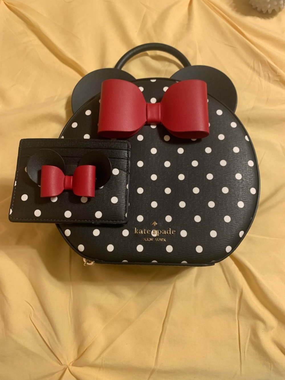 Kate Spade Black Polka Dot Disney purse with Red Bow
